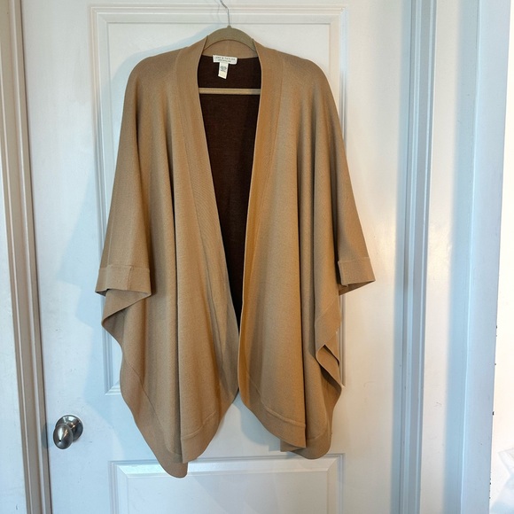 Lord & Taylor Italian Merino Wool 2 Tone Brown & Tan Poncho/Cape/Wrap/Shawl, OS - Picture 9 of 10